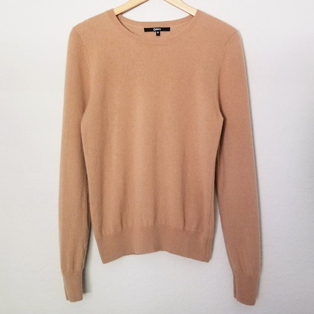 Quince 100% Mongolian Cashmere Crewneck Sweater S Camel Tan Soft Cozy $128 Basic - Picture 3 of 14